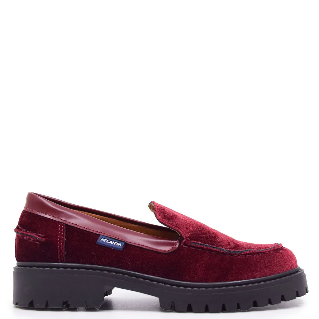 Atlanta Mocassin Maroon Velvet Chunky Loafer