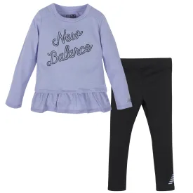 New Balance 2-Piece Girls Clear Amethyst/Black Long Sleeve Top and Tights Set
