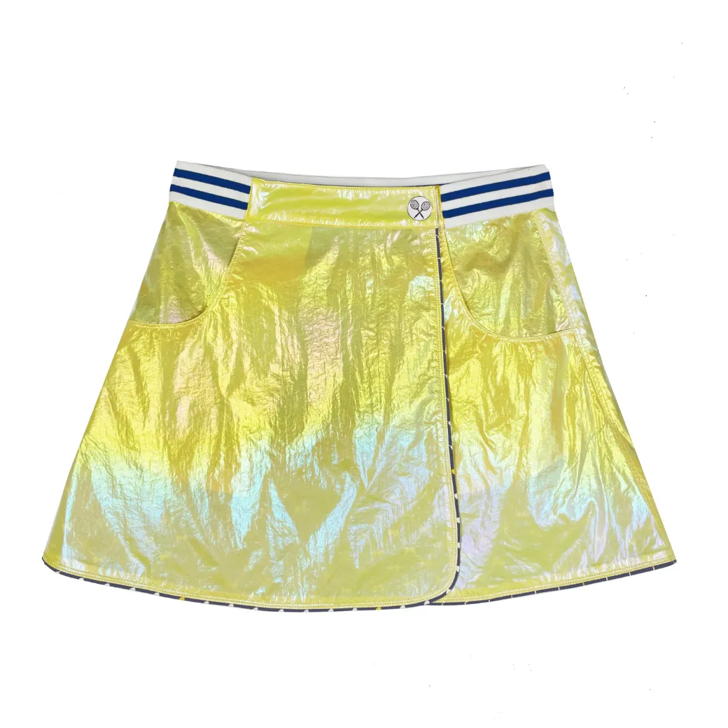 Reversible Tennis Skirt - Navy Bows & Yellow Lurex